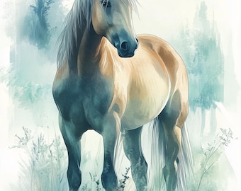 Impresión de caballo en acuarela: arte ecuestre majestuoso (descarga digital)