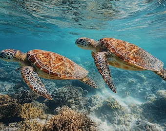 Sea Turtle & Coral Reef Art Print: Coastal Ocean Wall Decor (Digital Download)