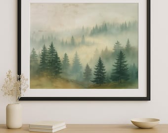 Misty Pine Forest Print: Rustic Woodland Landscape (Digital Download)