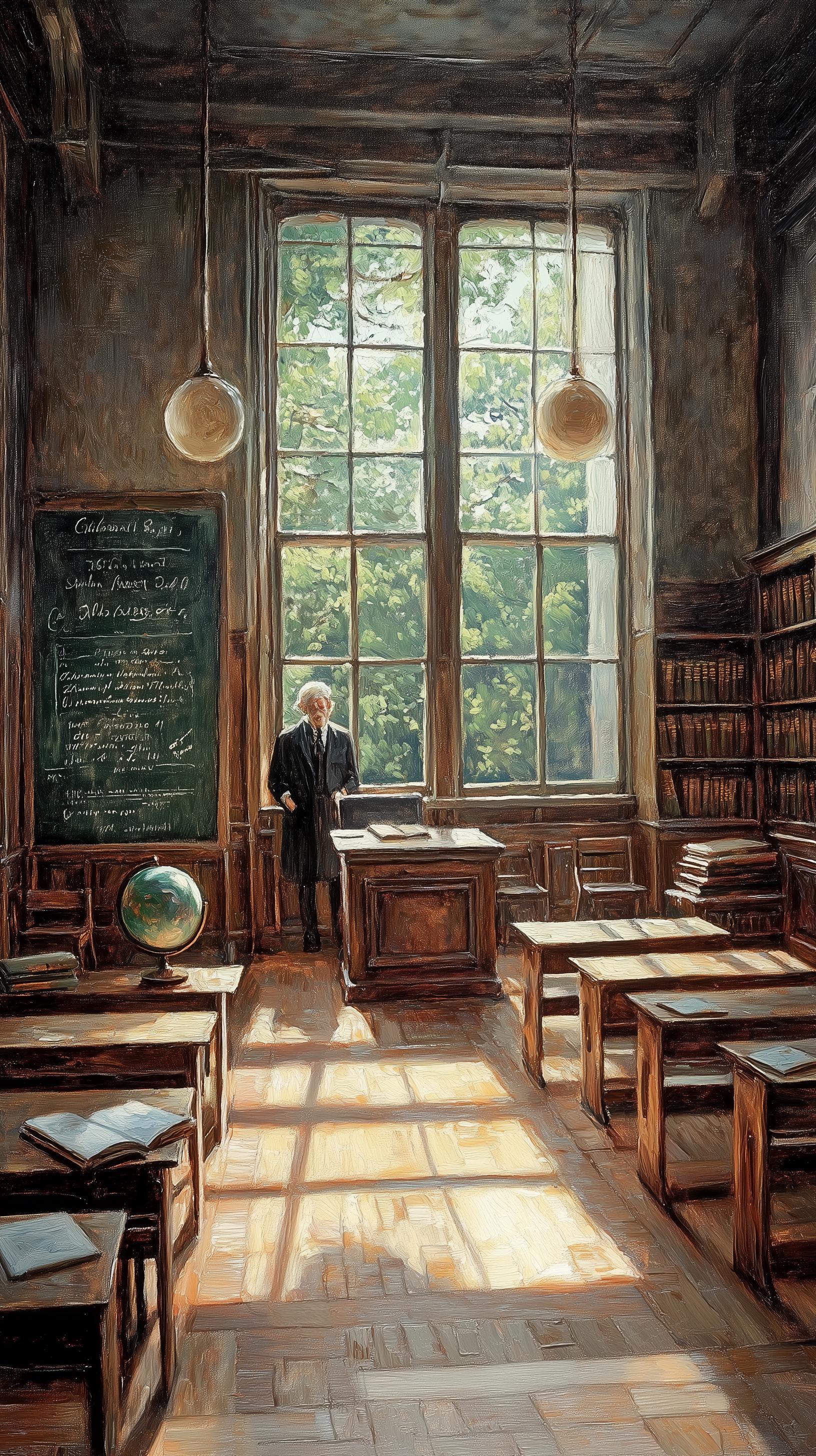 Vintage Classroom Oil Painting Digital Download – Old Schoolhouse Art, Rustic Education Print, Antique Academic Wall Decor