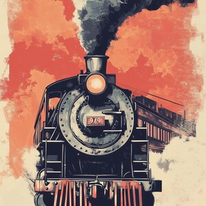 Vintage Steam Train Digital Download – Retro Locomotive Wall Art, Antique Railway Print, Old Train Illustration