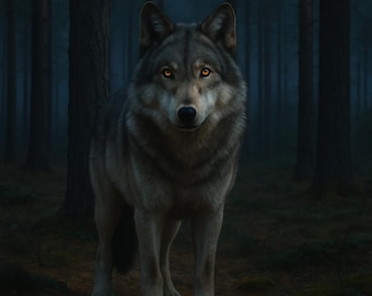 Gray Wolf Art Print – Twilight Forest Digital Download, Wild Animal Wall Decor, Majestic Wolf Photography, Nature Lover Gift, Woodland Home