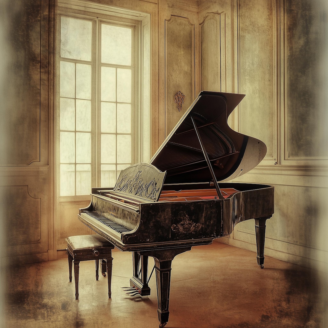 Vintage Grand Piano Art Print: Elegant Music Room Decor (digital ...