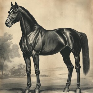 Vintage Horse Engraving Digital Download – 19th Century Equestrian Art, Antique Stallion Illustration, Rustic Farmhouse Decor
