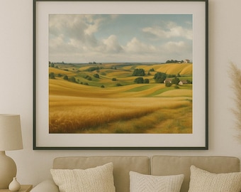 Golden Wheat Field Landscape Print: Rustic Farmhouse Wall Art (Digital Download)