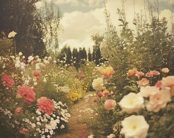 Vintage Botanical Print: Rustic Flower Garden Illustration (Digital Download)
