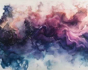 Watercolor Galaxy Print: Cosmic Nebula Painting (Digital Download)
