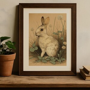 Vintage Kaninchen Illustration Digitaler Download | Wald Hase druckbare Kunst | Antikes Natur-Wand-Dekor | Rustikaler Tierdruck