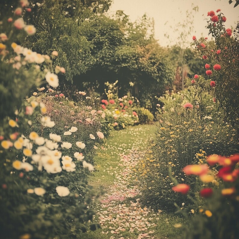 Vintage Botanical Print: Rustic Flower Garden Illustration (digital ...