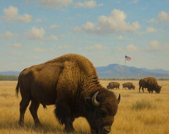 Amerikanischer Bison Prärie Druck: Rustikale Western Landschaft (Digitaler Download)