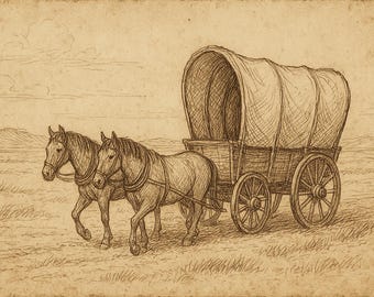 Impresión artística de boceto de carreta vintage: decoración rústica del oeste (descarga digital)