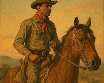 Vintage Cowboy on Horse Print: Rustic Western Wall Art (Digital Download)