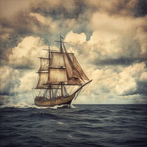 Vintage Sailing Ship Digital Download – Antique Tall Ship Wall Art, Nautical Maritime Printable, Historic Ocean Voyage Decor