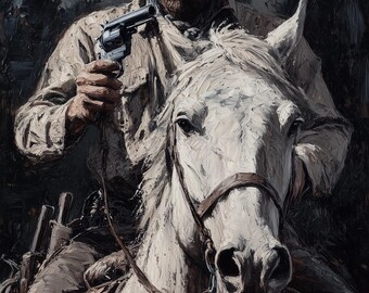 Cowboy Oil Painting Art Print: Rustic Western Decor (Digital Download)