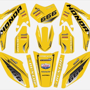 Kit gráfico amarillo Honda HM / Calcomanías para motocicletas Juego de pegatinas gráficas