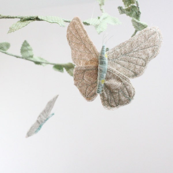 Butterfly Mobile -  ballet in the garden - handmade fabric mobile in mint green, tiffany blue, cream, white, and a bit of carmel