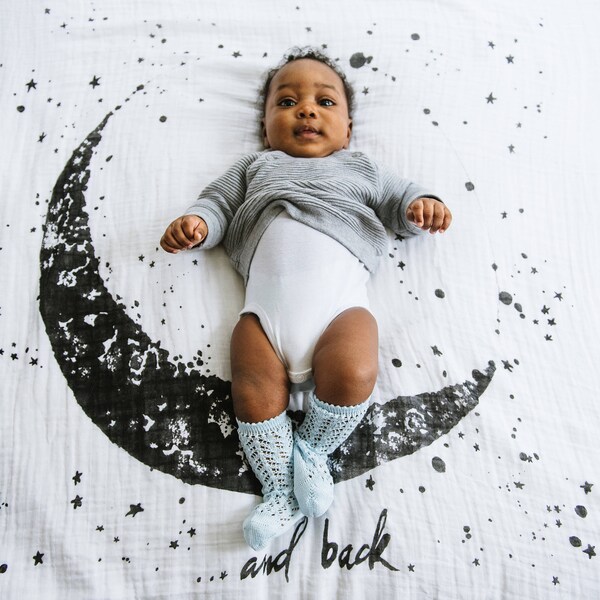 Mond und Rücken - Swaddle Decke Gobelin aus Bio-Baumwolle