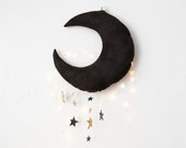Luxe Cascading Moon Mobile in Logwood Dyed Fabric + Gold Leather