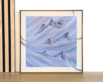 Bergflow: handgemaltes Ölgemälde, Blau-Lila (42 x 42 cm)