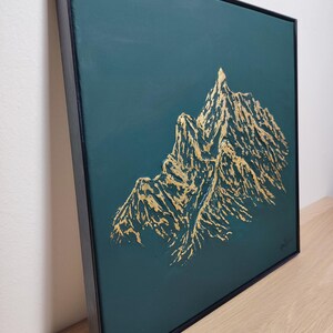 Grüner Berg: strukturiertes handgemaltes Acrylbild mit Blattgold (40 x 40 cm) image 5