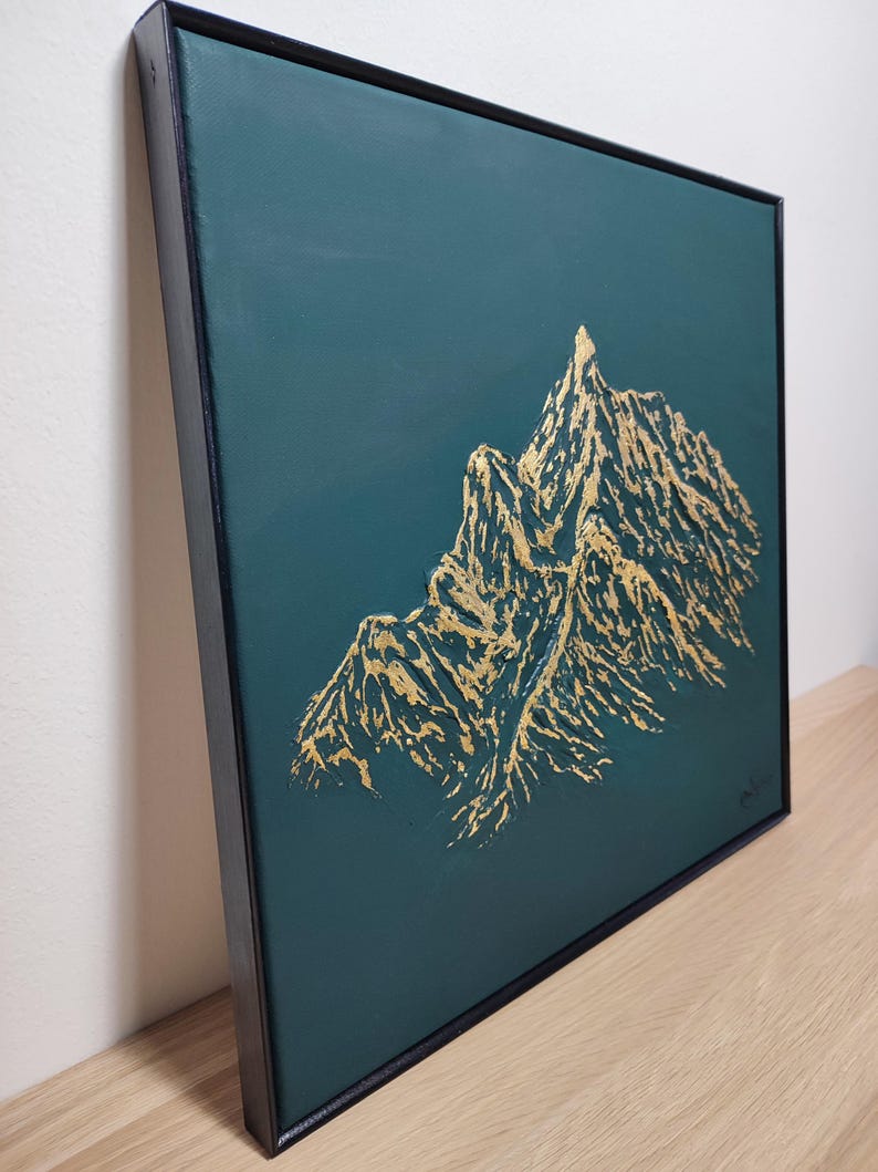 Grüner Berg: strukturiertes handgemaltes Acrylbild mit Blattgold (40 x 40 cm) image 5