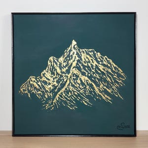 Grüner Berg: strukturiertes handgemaltes Acrylbild mit Blattgold (40 x 40 cm) image 3