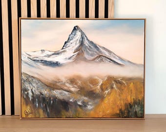 Nebelberge IV: handgemaltes Ölgemälde, Herbst/Winter (51 x 41 cm)