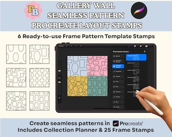 Set de sellos de patrones sin costuras para Procreate / Lienzo con plantilla de patrón repetitivo / Kit de diseño de patrones para Procreate / Pinceles de patrones sin costuras