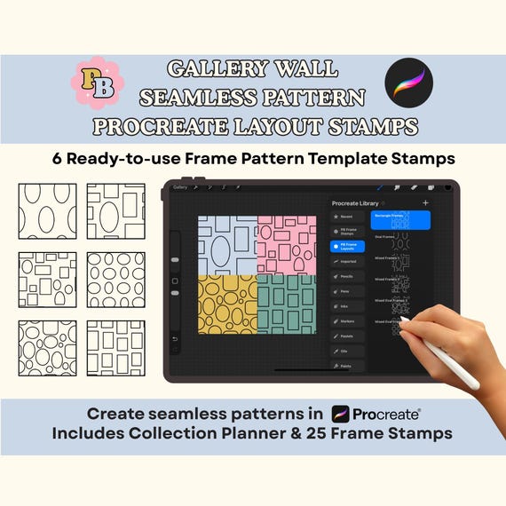 Seamless Pattern Stamp Set for Procreate | Repeat Pattern Template Canvas | Procreate Pattern Layout Kit | Seamless Pattern Brushes
