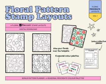 Floral Pattern Procreate Layouts | Seamless Floral Pattern Design Toolkit for Procreate | Procreate Stamp Brush | Digital Download