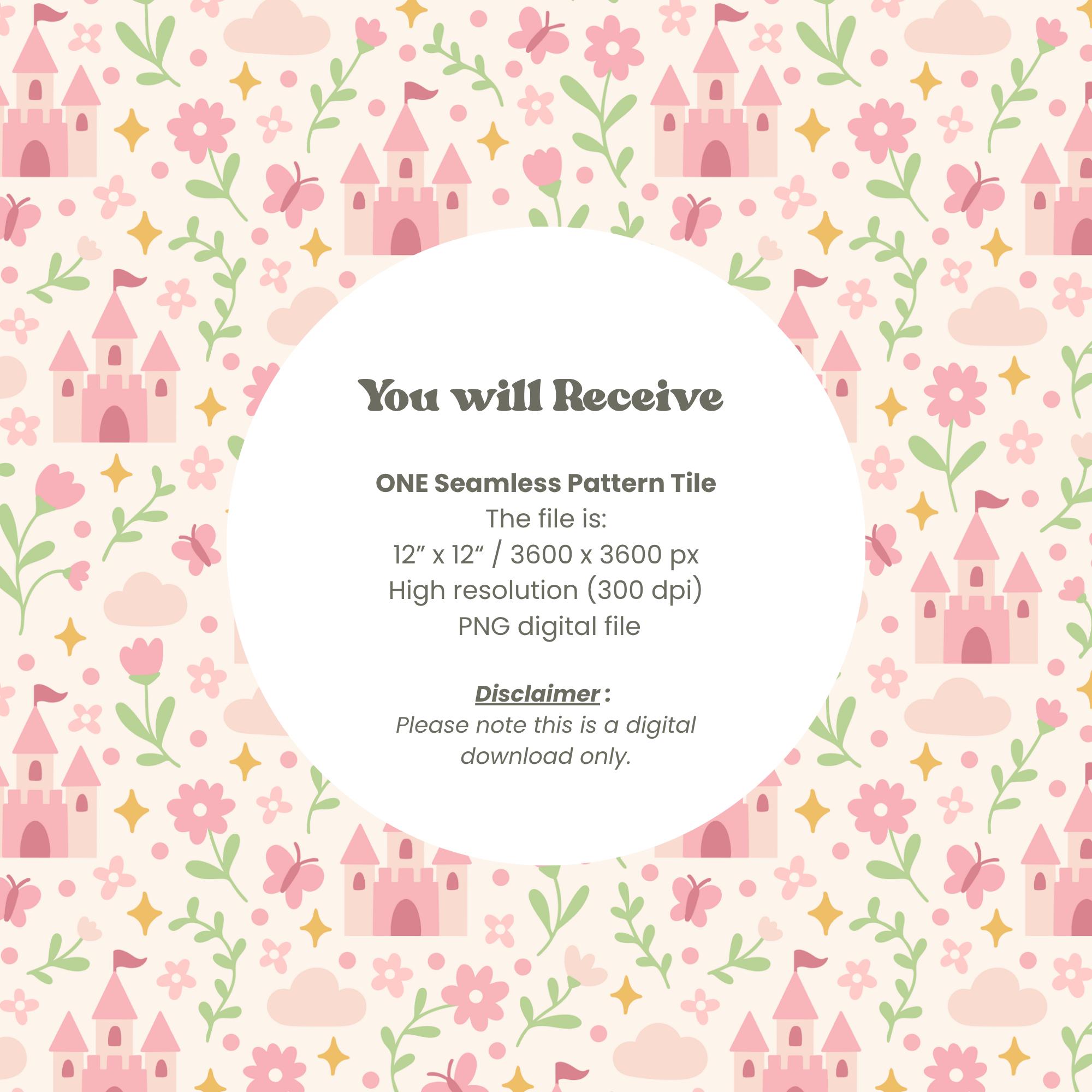 Pink Princess Castle Seamless Pattern: Fairytale Nursery (digital ...