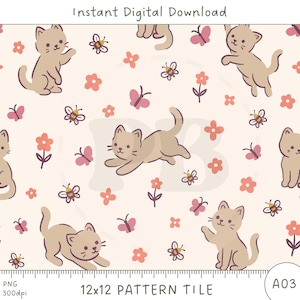 Naadloos digitaal papieren patroon schattige kat: patronen voor baby's en kinderen voor knutselen, scrapbooking en stof bedrukken