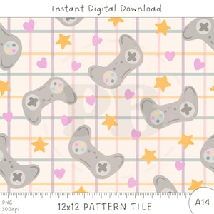 Modello digitale di ragazza gamer kawaii – Modello senza cuciture per console portatile carina, sfondo di gioco pastello per bambini, adolescenti, lavori di sublimazione