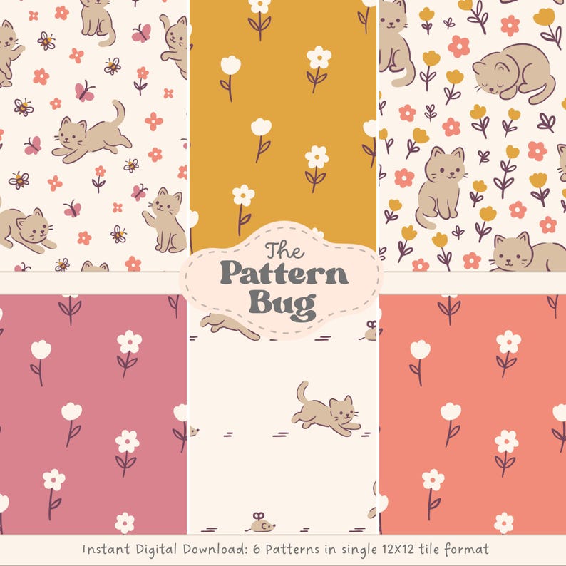 Seamless Cute Cat Digital Paper Pack – Nursery and Kids Patterns for ...