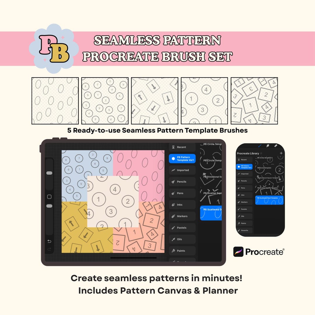 Seamless Pattern Brush Set for Procreate | Repeat Pattern Template ...