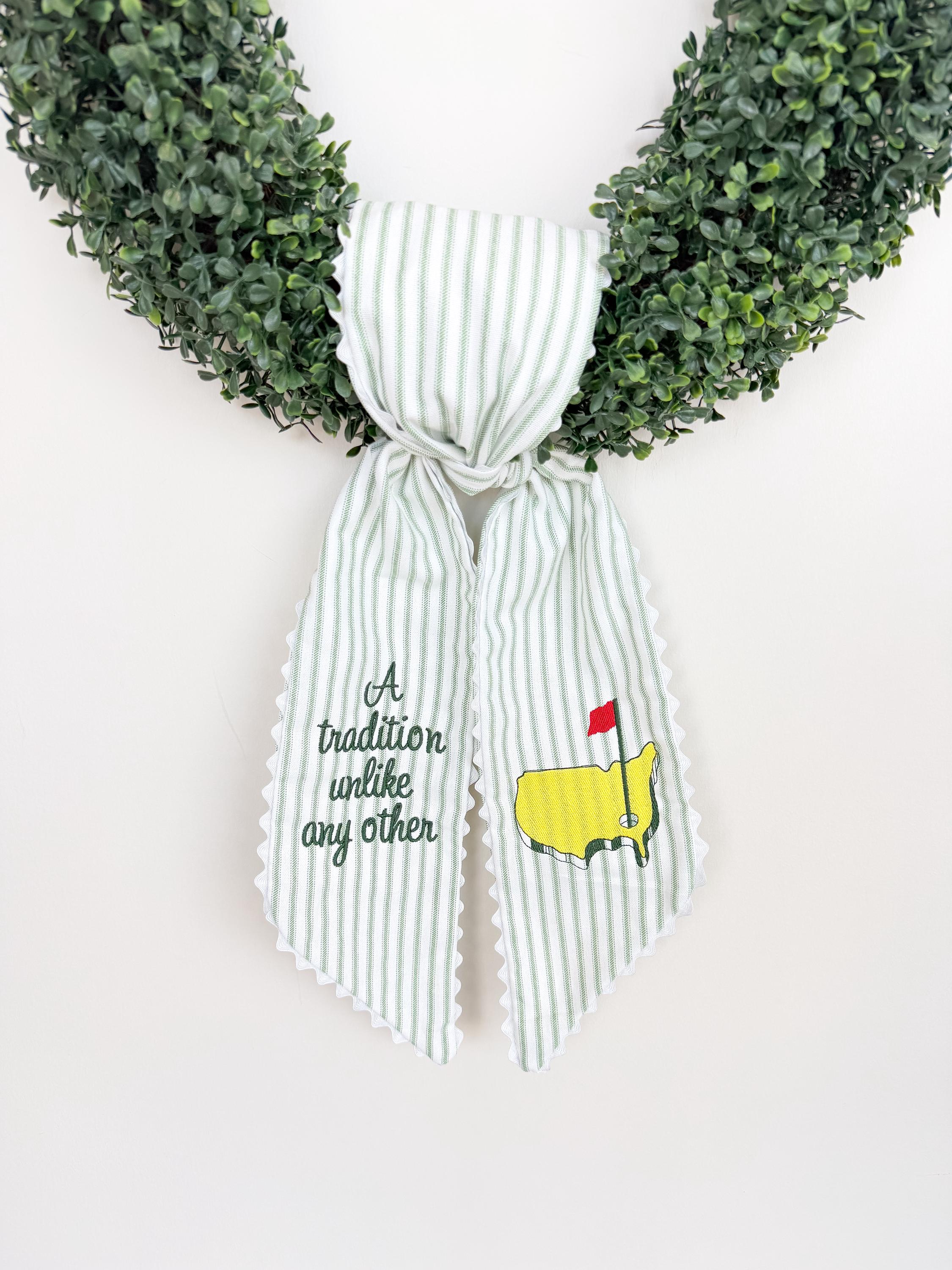 Ric Rac Green Striped Embroidered Masters Wreath Sash, Green Striped ...