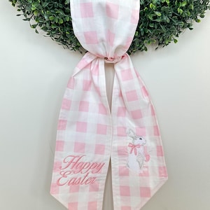 Happy Easter Gingham Wreath Sash, Boxwood Wreath Embroidered Sash, Embroidery Sash, Door Hanger, Personalized Wreath Sash, Easter Door Sash