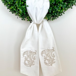 Vintage Vine Wreath Sash, Boxwood Wreath Embroidered Sash, Embroidery Sash, Door Hanger, Personalized Wreath Sash, Initial Door Sash