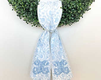 Vintage Blaue Blumenkranz Schärpe, Türschild mit Initialen