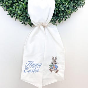 Happy Easter Gingham Wreath Sash, Boxwood Wreath Embroidered Sash, Embroidery Sash, Door Hanger, Personalized Wreath Sash, Easter Door Sash