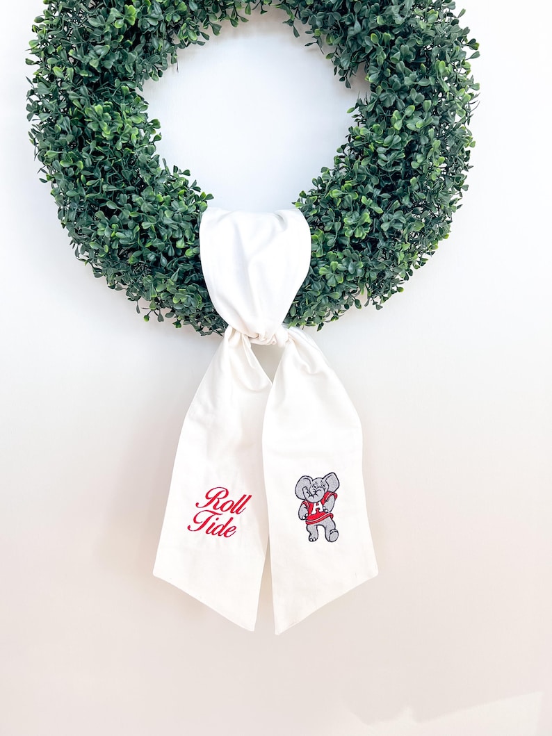 Roll Tide Wreath Sash, Boxwood Wreath Embroidered Sash, Alabama Embroidery Sash, Door Hanger, Bama Wreath Sash, Elephant Sash