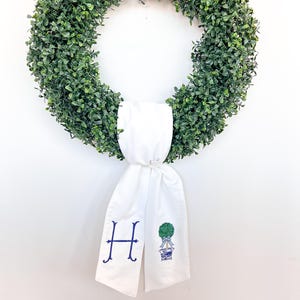 Topiary Wreath Sash, Boxwood Wreath Embroidered Sash, Spring Embroidery Sash, Spring Door Hanger, Personalized Wreath Sash, Spring Door Sash