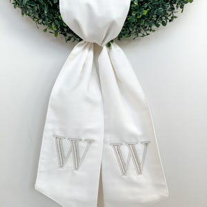 Ryan Ribbed Wreath Sash, Boxwood Wreath Embroidered Sash,Door Hanger, Personalized Wreath Sash, Initial Door Sash