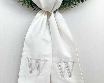 Embroidered Initial Wreath Sash, Personalized Door Hanger