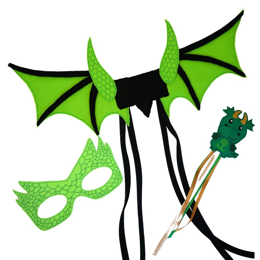 Dragon Costume Kids Green Jumpsuit Mask with Wings