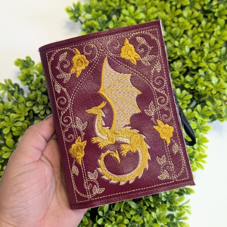 Embroidered Dragon Notepad – Faux Leather Journal With Gold Thread - Etsy