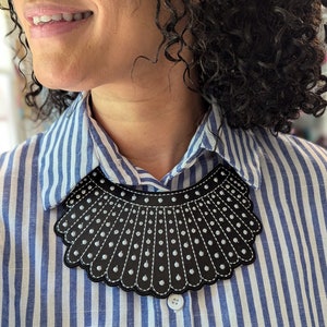 Dissent Necklace. Dissent Collar.  RBG Collar. Black and White Necklace. Ginsburg Collar. Collar for Women. Embroidered Collar.