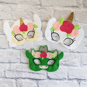 Llamacorn Mask. Unicorn Mask. Dragon Mask. Floral Crown Mask. Felt Dress Up Mask. Pretend Play. Imaginative Play. Kids Costumes. Felt Mask.