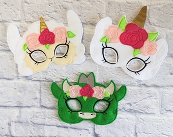 Llamacorn Mask. Unicorn Mask. Dragon Mask. Floral Crown Mask. Felt Dress Up Mask. Pretend Play. Imaginative Play. Kids Costumes. Felt Mask.