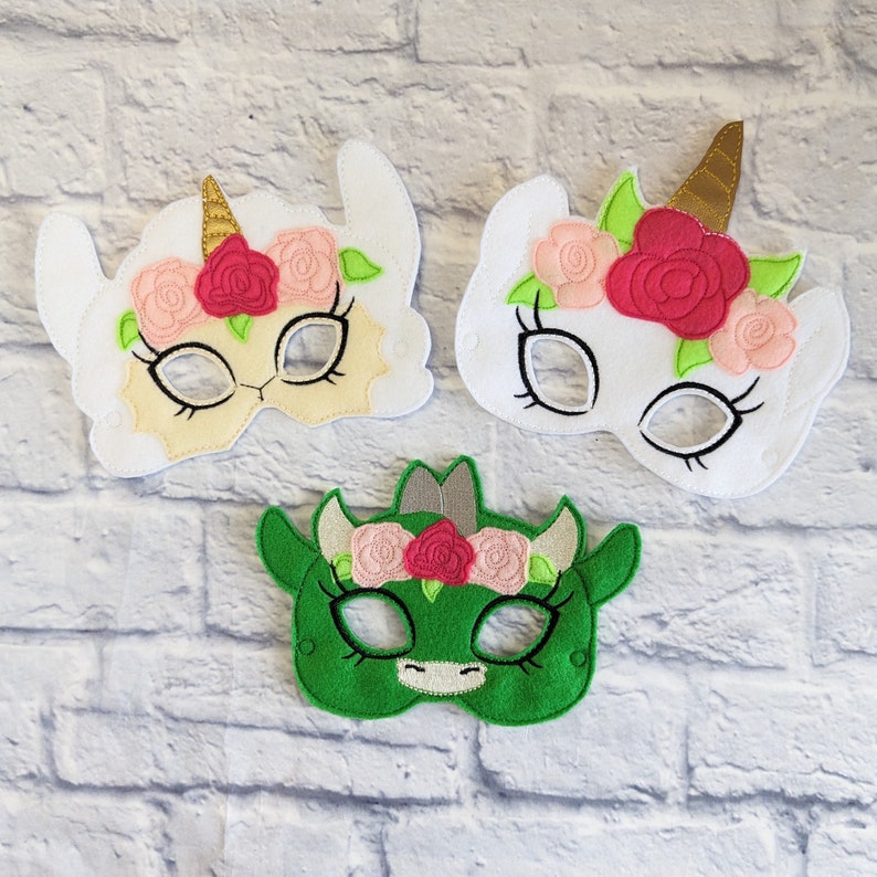 Llamacorn Mask. Unicorn Mask. Dragon Mask. Floral Crown Mask. Felt Dress Up Mask. Pretend Play. Imaginative Play. Kids Costumes. Felt Mask. image 1